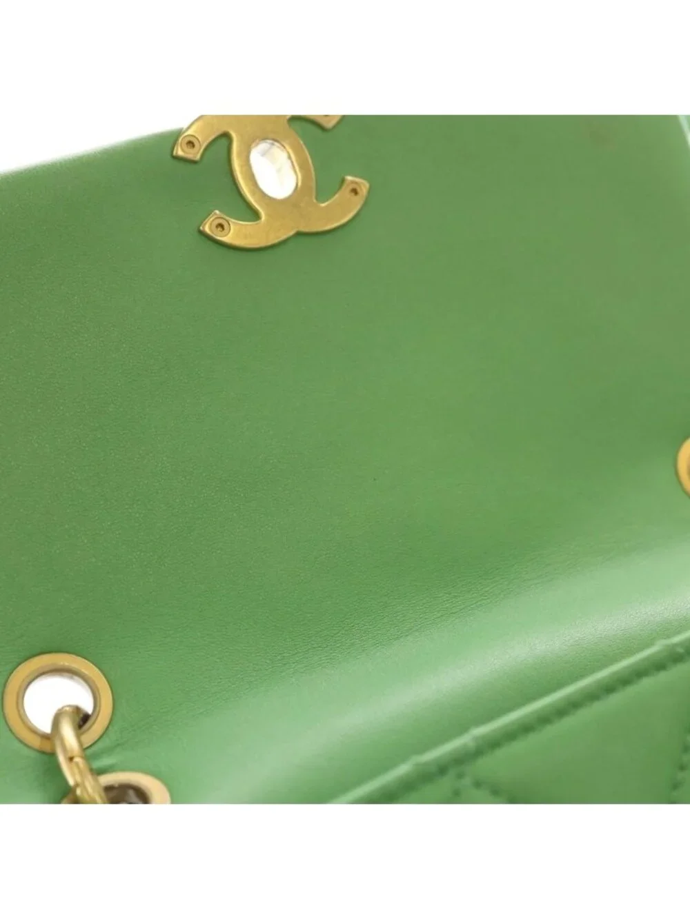 Chanel Quilted 18 Lambskin Leather Chain Shoulder Bag Gold Green